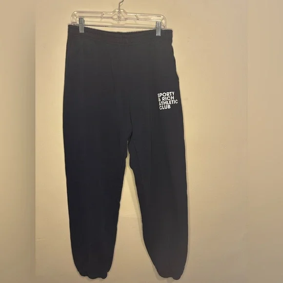 【Sporty & Rich】Side Logo Graphic Print Jogger Pants Navy Serif Logo Sweatpant - Navy/White – Sporty & Rich